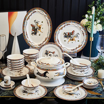 LAREEY light luxury Jingdezhen bowls and plates home high-end European dish combinations exquisite American bone china tableware set