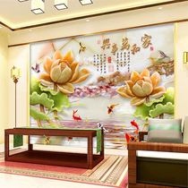 Chinese 3d jade sculpture TV background wall quick fit board painting 5d8d mural drawing room assembled bamboo and wood fiber integrated board painting