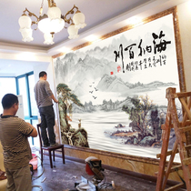 Chinese style ink landscape solid wood 8d mural room TV background wall high light decoration bamboo wood fiber integrated wall panel