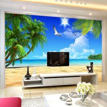 Sea view TV background guard wall panel 8D film and TV wall high light painting 5D solid decoration living room bamboo and wood fiber board