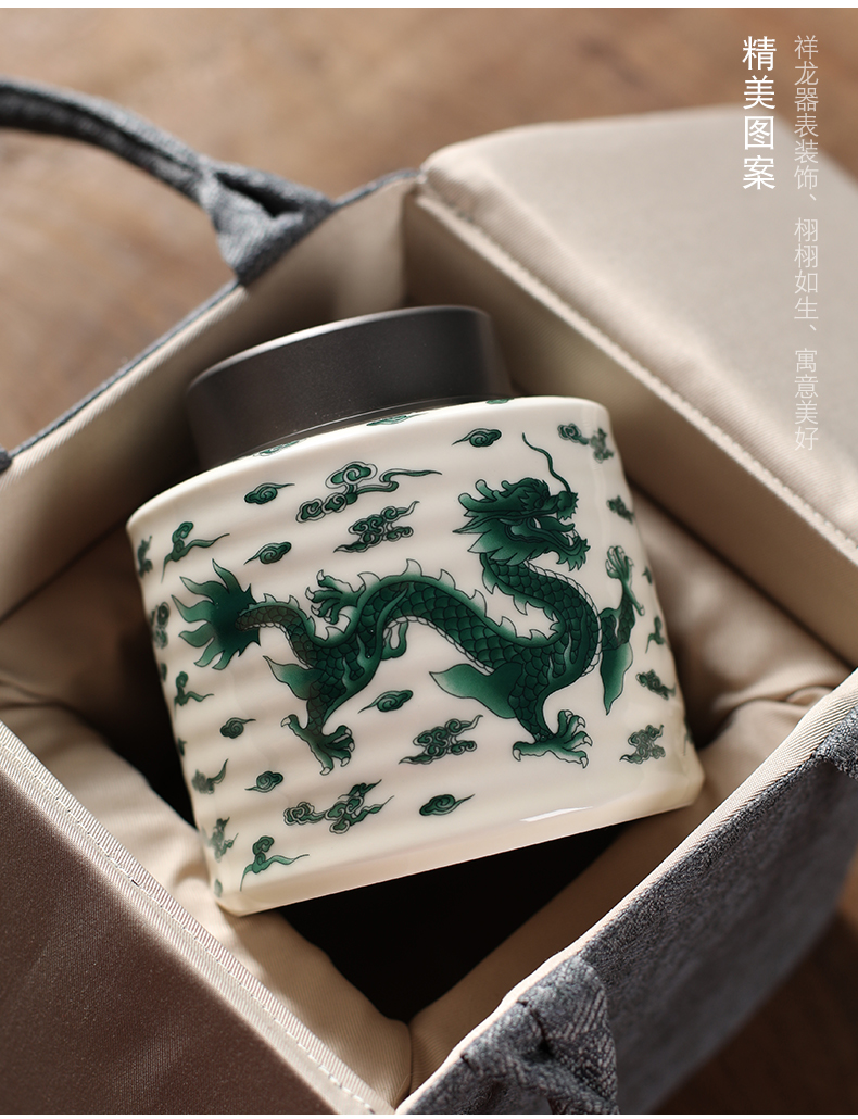 Longfeng ceramic large household storage tank is the west lake longjing tea double tin cover POTS of gift bag packaging