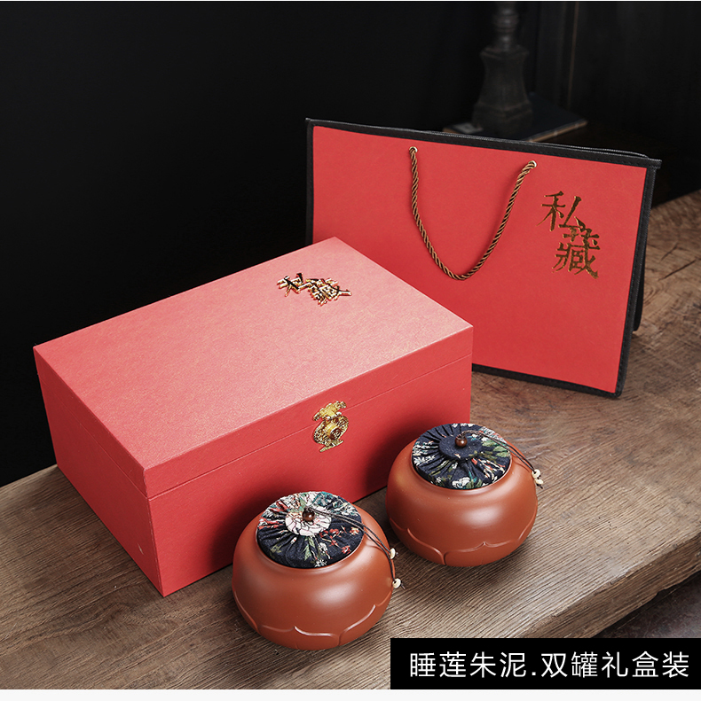 Violet arenaceous caddy fixings household ceramic seal pu - erh tea storage POTS double pot of tea packaging gift box support LOGO custom - made