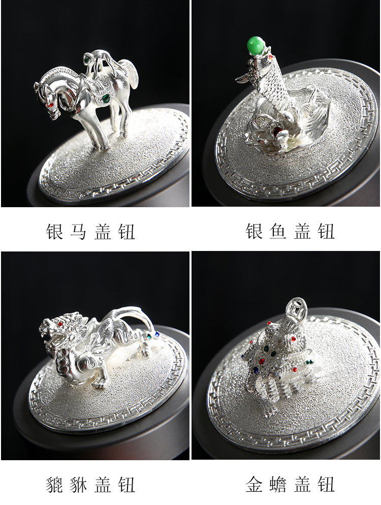 Coloured glaze glass size portable portable mini puer tea caddy fixings tin box sealing cover with silver small POTS