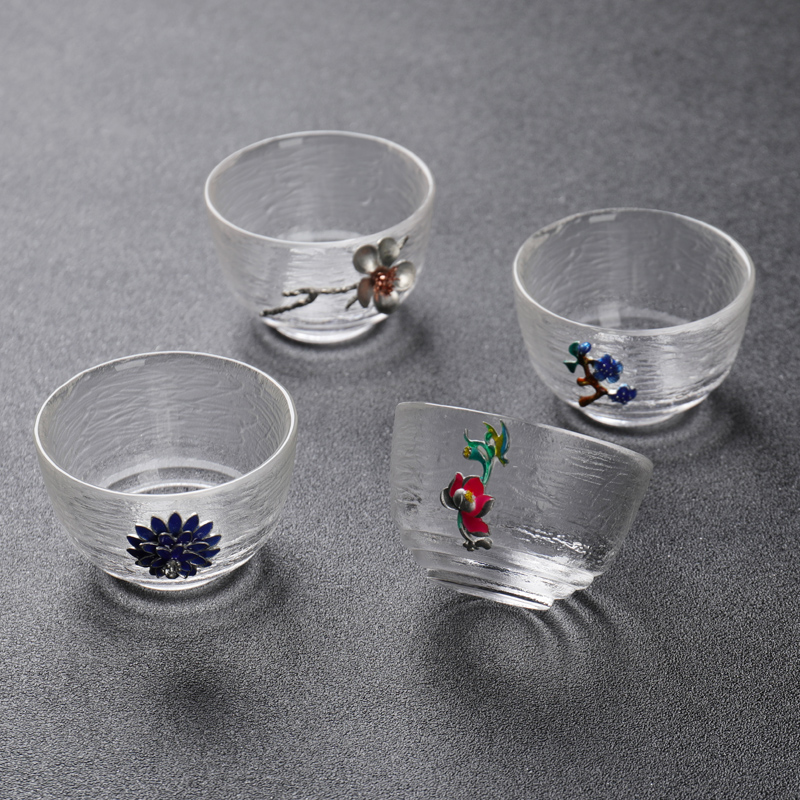 Pyrex Japanese hammer mesh sample tea cup set small kung fu tea cup transparent glass home four