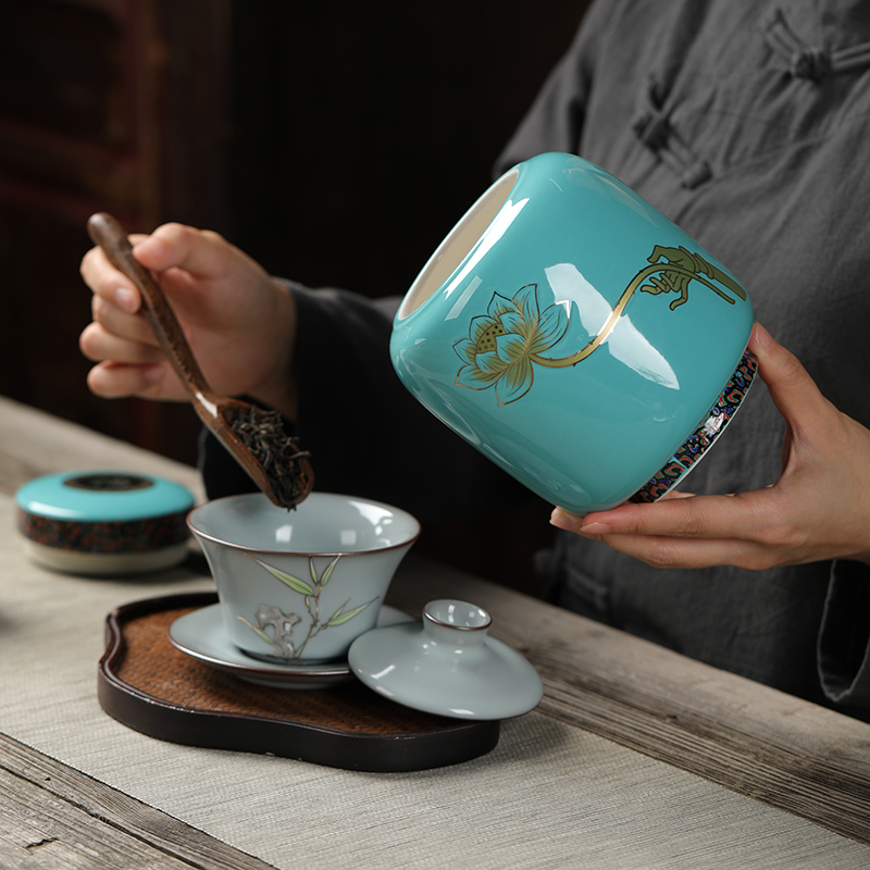 Chinese red porcelain tea pot seal pot seal caddy fixings tea box seal storage pot tea POTS