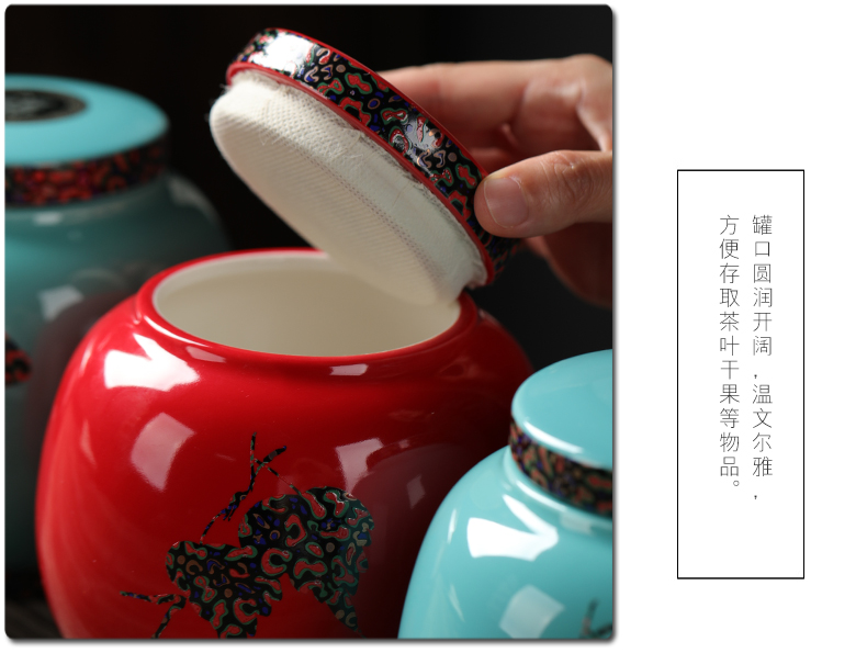 Chinese red porcelain tea pot seal pot seal caddy fixings tea box seal storage pot tea POTS