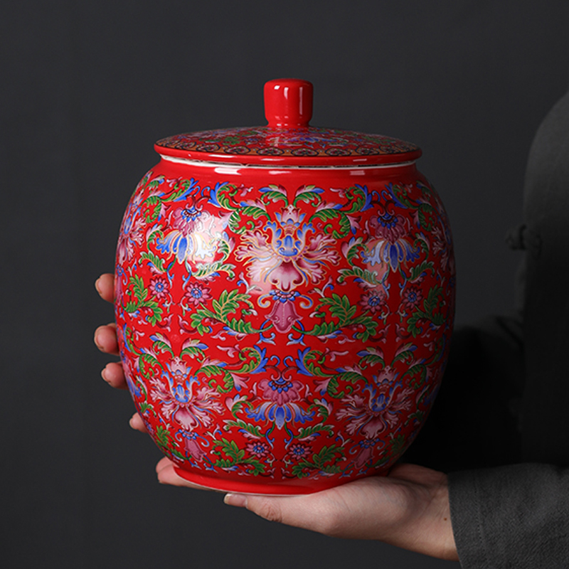 Sealed as cans of large and medium size ceramic tea colored enamel 1 catty seal pot puer tea cake wake tea store content box