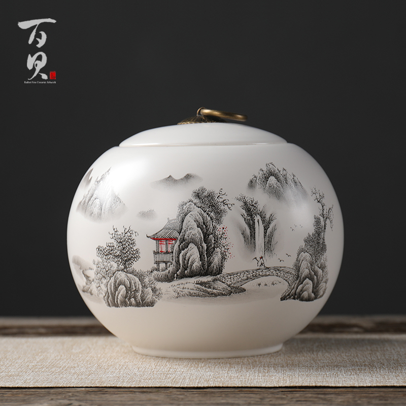 Caddy fixings ceramic big in number of household seal pot longjing green tea pu - erh tea store content box ceramics POTS