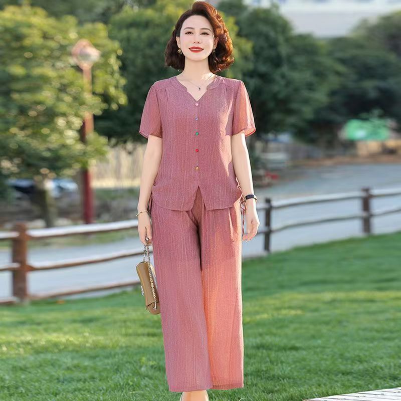 New Chinese-Style Two-Piece Set for Women, Casual Summer New Fashion Set, Stylish and Elegant Wide-Leg Women's Suit with Short-Sleeved Top