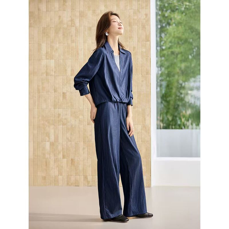 Hueq New Luxury Style Relaxed and Casual Fashion Breathable Lightweight Simple Youthful Comfortable Wide-Leg Pants Set