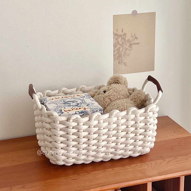 Japanese fabric cotton rope woven storage basket desktop cosmetics finishing storage box ins wind sundry basket storage basket