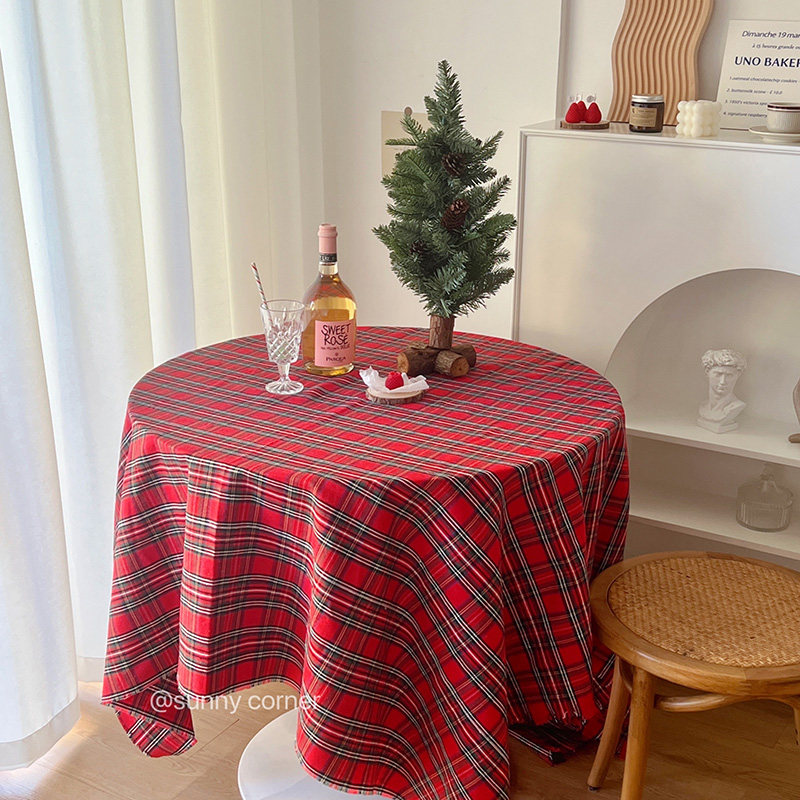 Yuan Qi Corner ins Retro Scottish Red Plaid Tablecloth New Year Red Plaid Photo Background Decorative Dining Cloth
