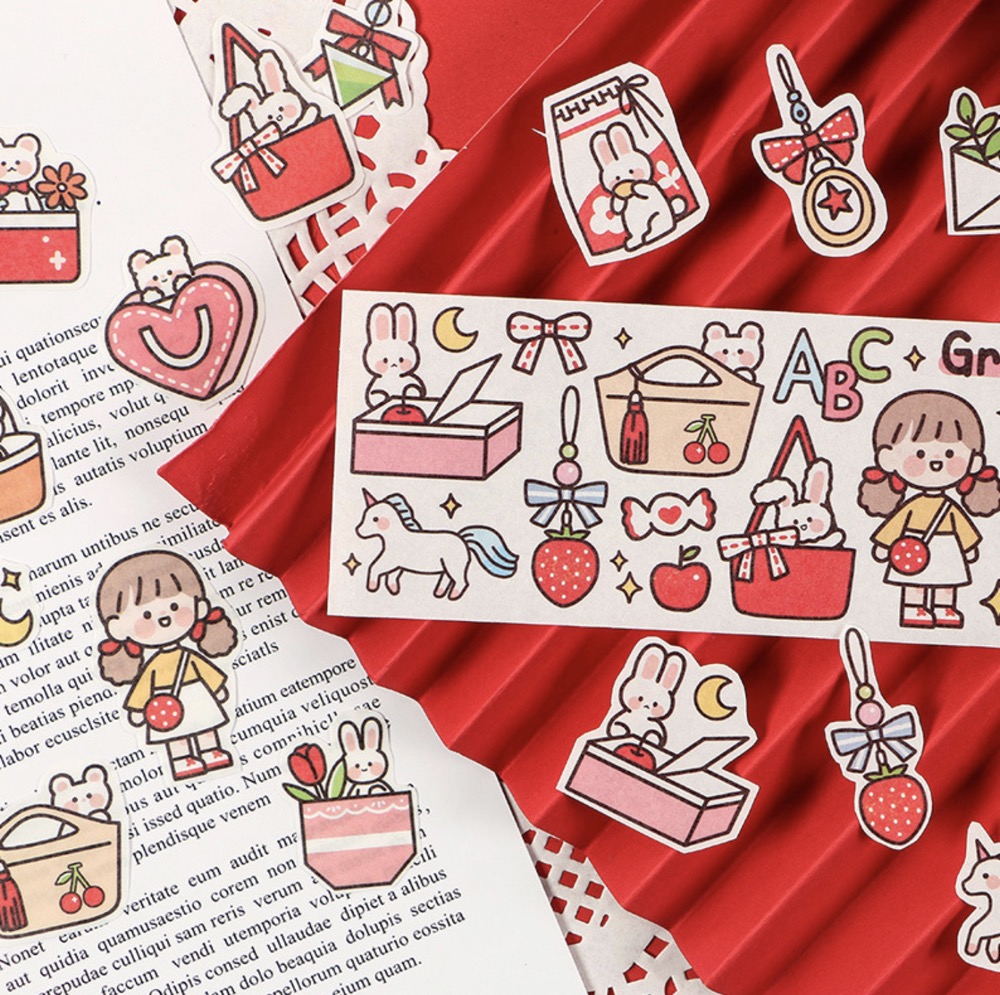 In female cute cartoon girls illustration and paper tape stickers handphone small pattern decorative material