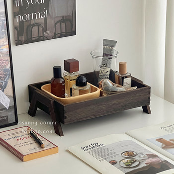 Retro rectangular desktop solid wood storage tray