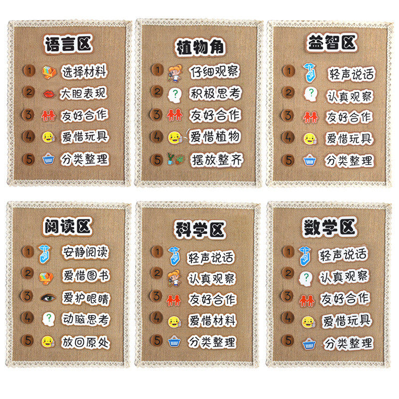 Kindergarten Schools into the District corner Rules Hemp Cloth Themed cultural and creative wall Wall Decorated with Handcrafted Placement Materials