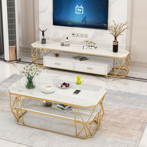 Nordic TV cabinet coffee table combination modern living room tempered glass TV cabinet marble TV cabinet simple