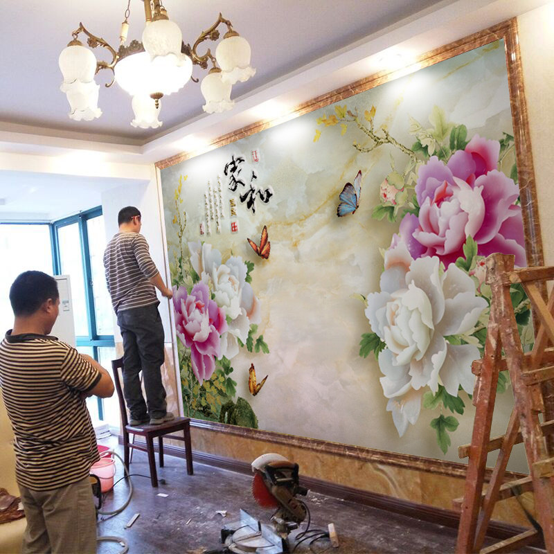 New Yu - carving Peony TV Background Integration Panel 8D Living Room atmospheric stereo realistic film and television wall painting