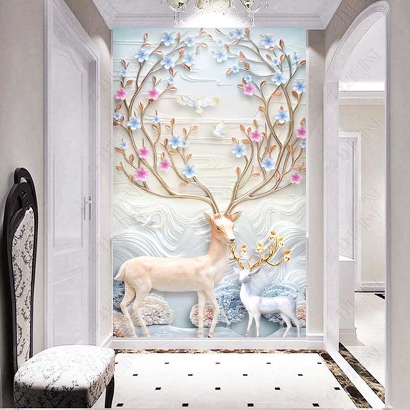 Custom corridor gangway entry door vertical version integrated board entry into the house Genguan Background Wall Fibreboard 3d Solid Living Room Elk Deer