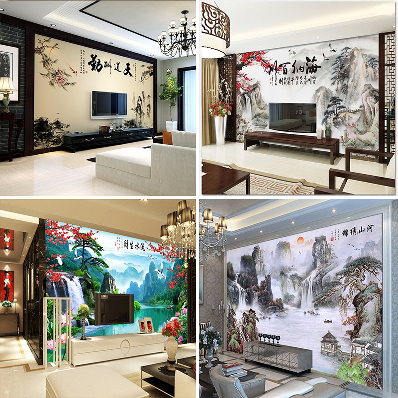 Chinese style bamboo and wood fiber TV Background wall Fast fit integrated board wall Living room 3D Cubism sofa Wall Panel High Light Painting