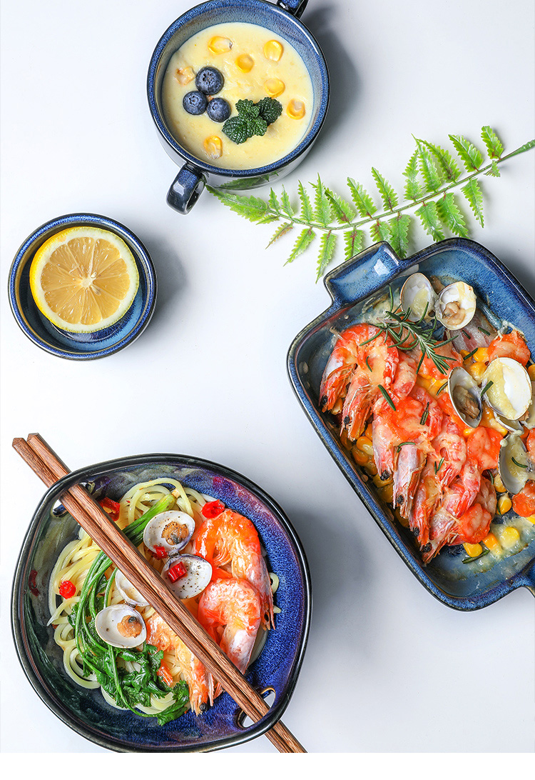 Tinyhome Europe type up ceramic tableware baking pan cheese baked FanPan rainbow such as bowl chopsticks to offer them deep bowl of soup plate