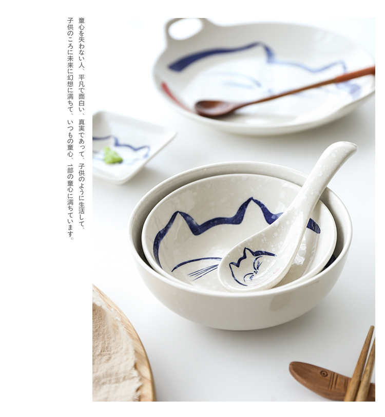 Tinyhome cartoon ceramic bowl dish hand - made plutus cat ears noodles in soup bowl dish rectangular fish dish, lovely tableware