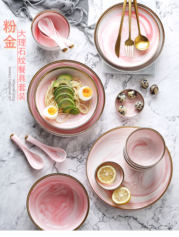 Tinyhome northern wind pink marble up phnom penh ceramic tableware suit household people eat dishes suit