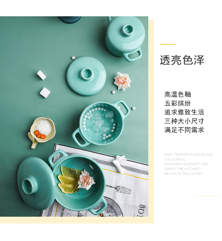 Creative household ceramics with cover dessert bowl stew roast consisting steamed egg bowl ears high - temperature steaming soup bowl bowl