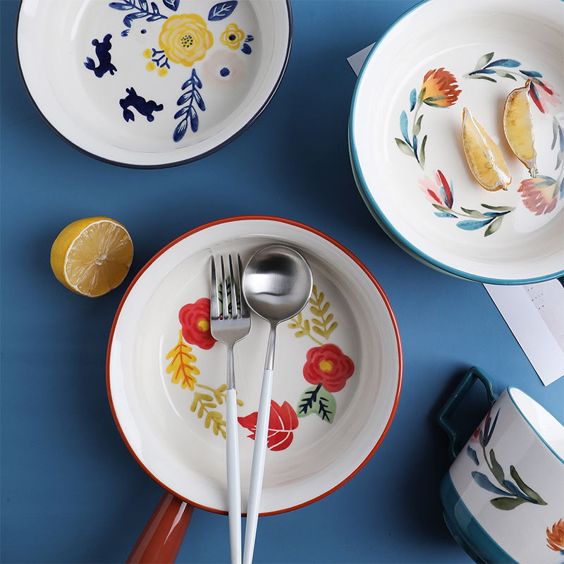 Creative tinyhome Japanese handle bowl of fruit salad bowl ceramic tableware household breakfast bowl of beef noodles in soup bowl bowl