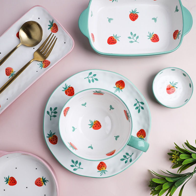 Tinyhome creative move strawberry dishes suit household ceramic dishes tableware suit eating the food dishes