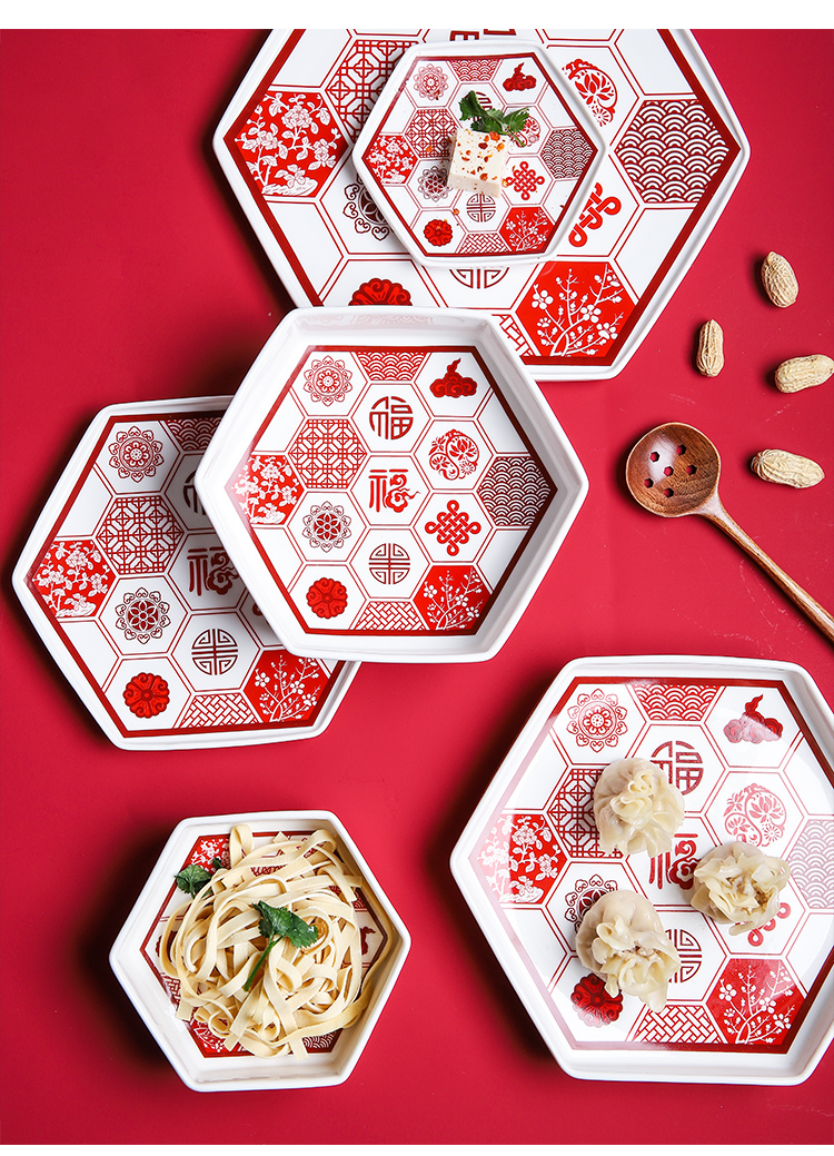 Tinyhome traditional Chinese ceramic tableware plate wedding decorate dish dish soup of fruit all the dishes in the New Year