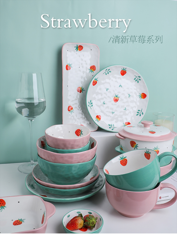 Tinyhome creative move strawberry dishes suit household ceramic dishes tableware suit eating the food dishes
