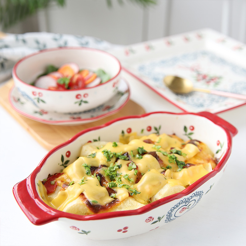 Lovely hand - made cherry ceramic dishes suit household jobs rainbow such as bowl dish dish soup bowl fish dish teaspoons of cutlery set