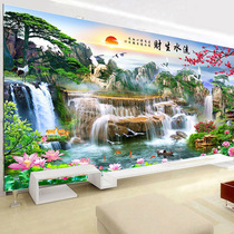 Chinese landscape scenery 3d wall board painted bamboo and wood fiber board painting integrated board quick loading office TV background wall