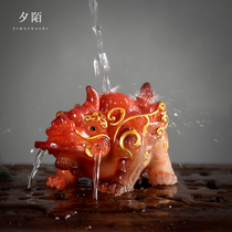 Color-changing tea pet ornaments can be raised water spray boutique creative lucky Pixiu money rolling tea pet tea ceremony accessories