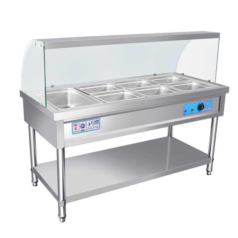 Fast food insulation table glass cover canteen electric heating fast food truck cooking table soup pond automatic temperature control sales table commercial