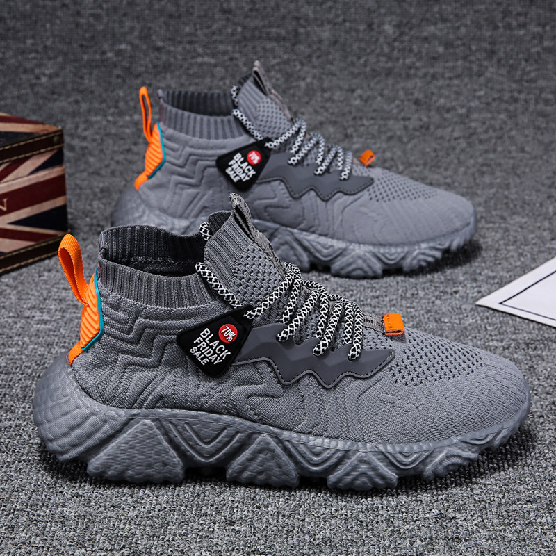 2022 New Socks Shoes Male Tennis Face Sports Tide Shoes Teenagers Fly Woven Coconut Shoes 100 Lap Breathable Summer Men's Shoes