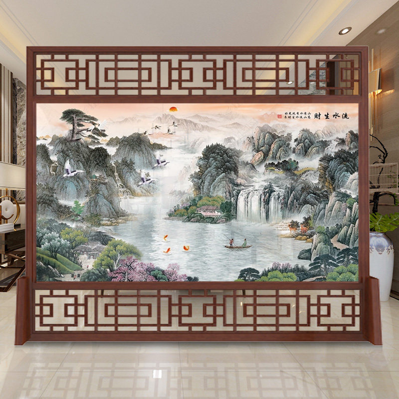 New Chinese solid wood entering the door mask screen severance living room office lobby lobby mountain and water mobile decoration seat screen