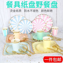 Outdoor picnic supplies Non-essential net red spring picnic tableware plate ins disposable dinner plate Paper plate outing