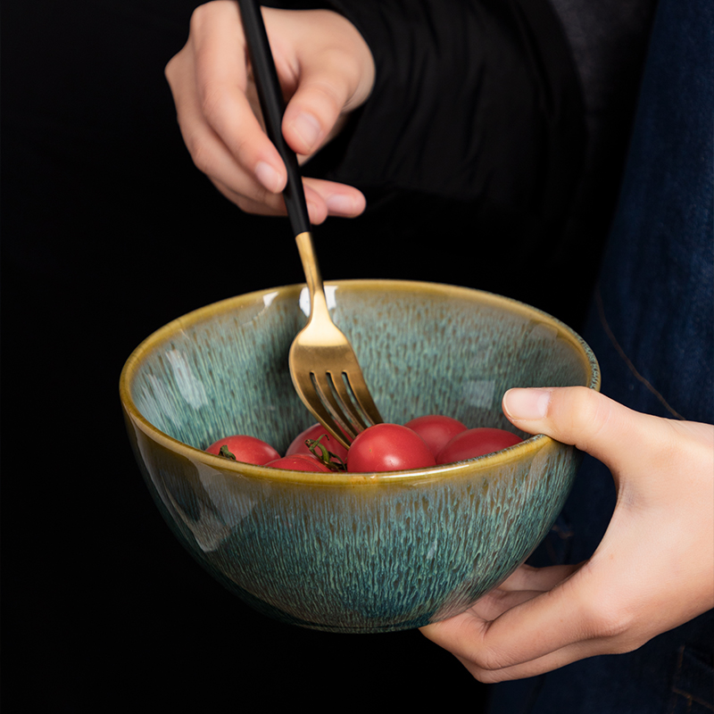 Ceramic bowl individual household jobs restoring ancient ways salad bowl of soup bowl rainbow such use steamed egg bowl of creative move variable glaze tableware