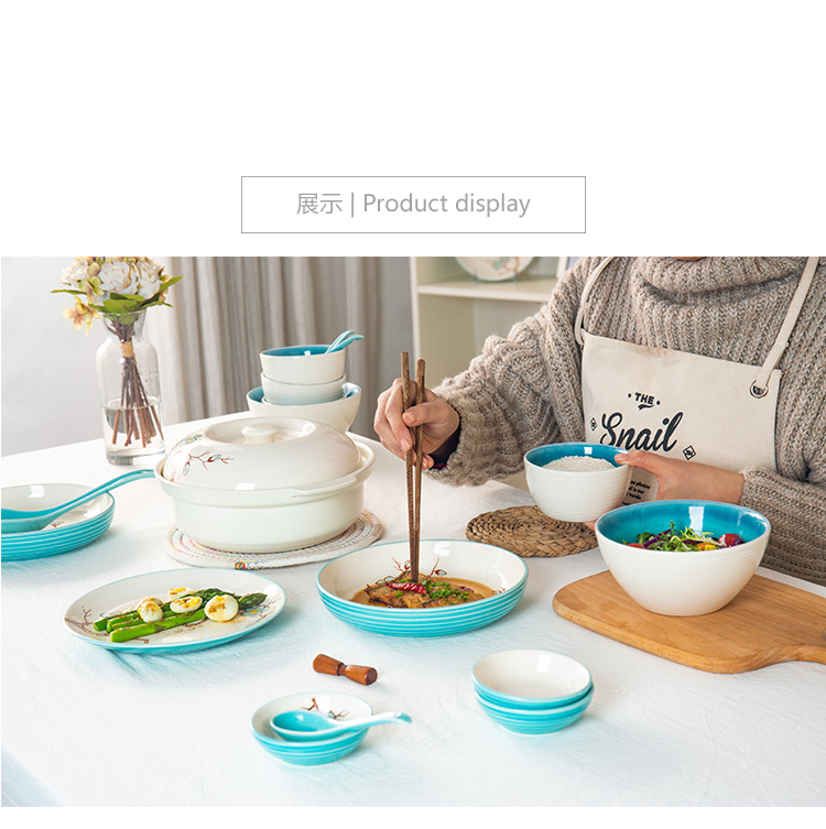 Dishes suit small and pure and fresh and contracted household of Chinese style Dishes in 4/6 combinations bowl bowl plate ceramic tableware
