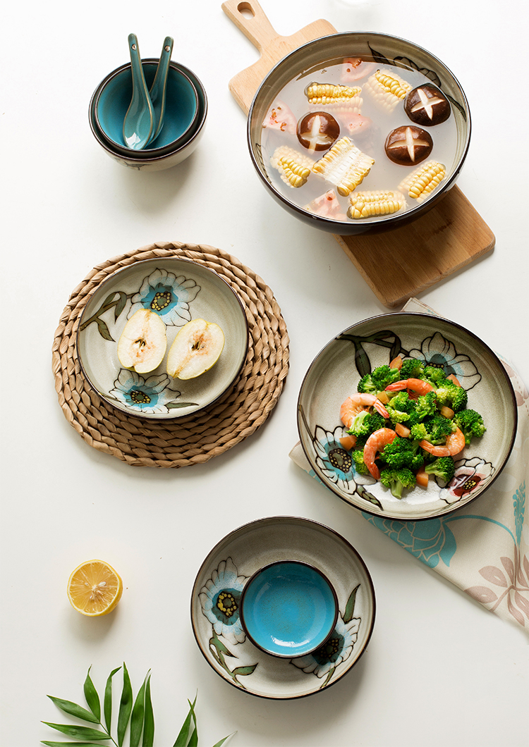 Bowl of household Korean small and pure and fresh hand draw more creative move Bowl Bowl dish dish Bowl plate composite ceramic tableware