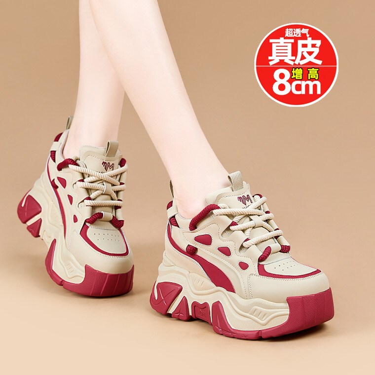 Mai Nai Xie 2026 Spring and Autumn New Breathable Soft Sole Height-Increasing Dad Shoes for Women, Platform Thick-Soled Sports Casual Shoes