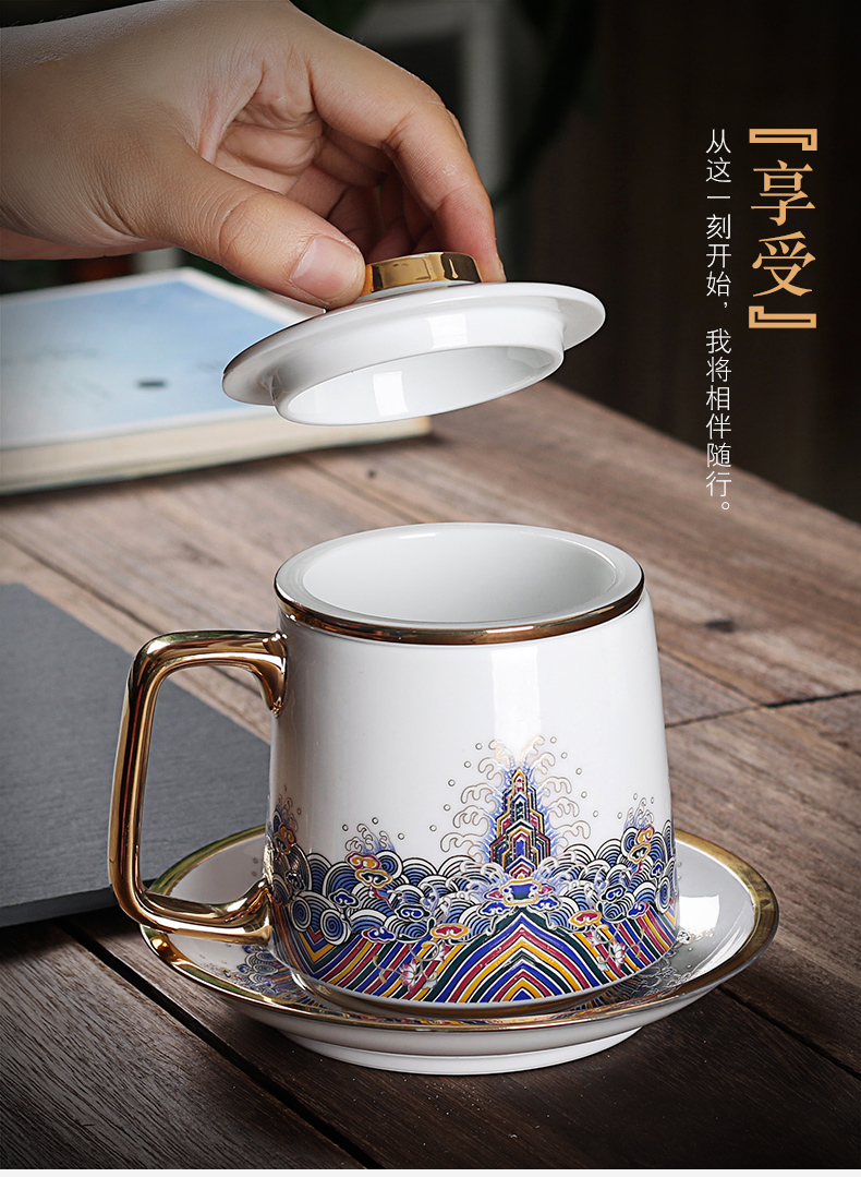 High - end gift mugs with cover filter household ceramic cups boss glass tea cup custom office