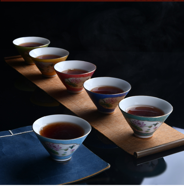 Everyone send ceramic cups sample tea cup individual cup colored enamel, grilled flower master cup kung fu tea cup perfectly playable cup