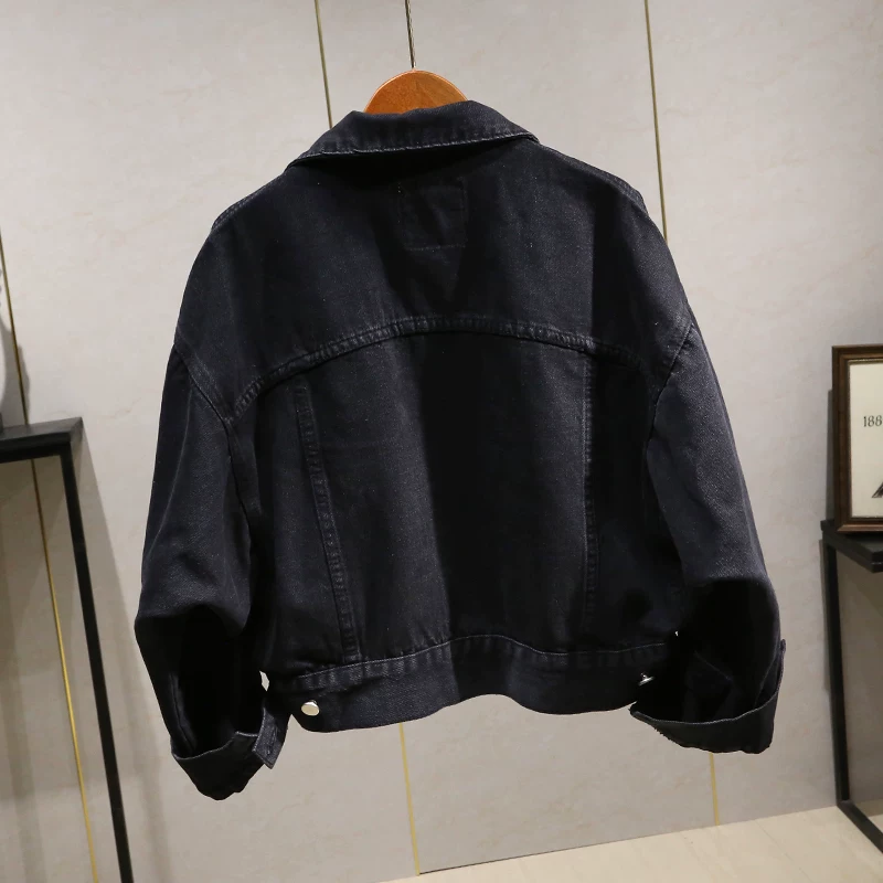 Autumn denim black jacket, Korean style