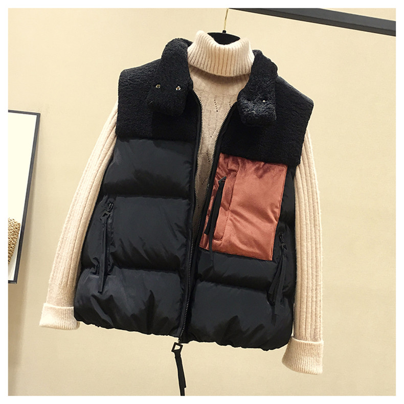 Женская жилетка 潮牌2020秋冬款羽绒棉马甲女短款韩版马夹背心拼接羊羔毛坎肩外套