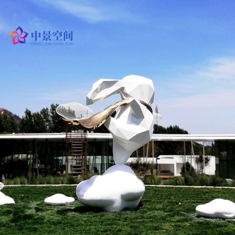 GRP Sculpture Custom Large Geometric Rabbit Stainless Steel Sculpture Mall Beauty Chen Cartoon Animal Outdoor Pendulum-Taobao