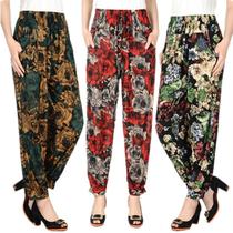 Summer nine points new female summer flower pants trousers bunches feet summer thin flower braces elastic waist middle-aged summer wild tide