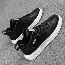 Men Shoes 2022 New Tide Summer Breathable Teenagers Casual Leather Shoes Board Shoes Han Edition Trendy Black Mid Tide Shoes