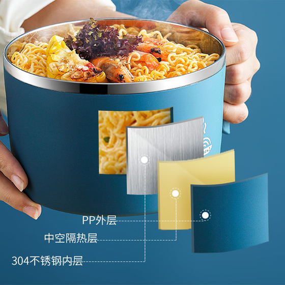 Stainless steel instant noodle bowl with cover bowl dormitory student instant noodle artifact rice bowl instant noodle bowl lunch box bowl chopsticks set